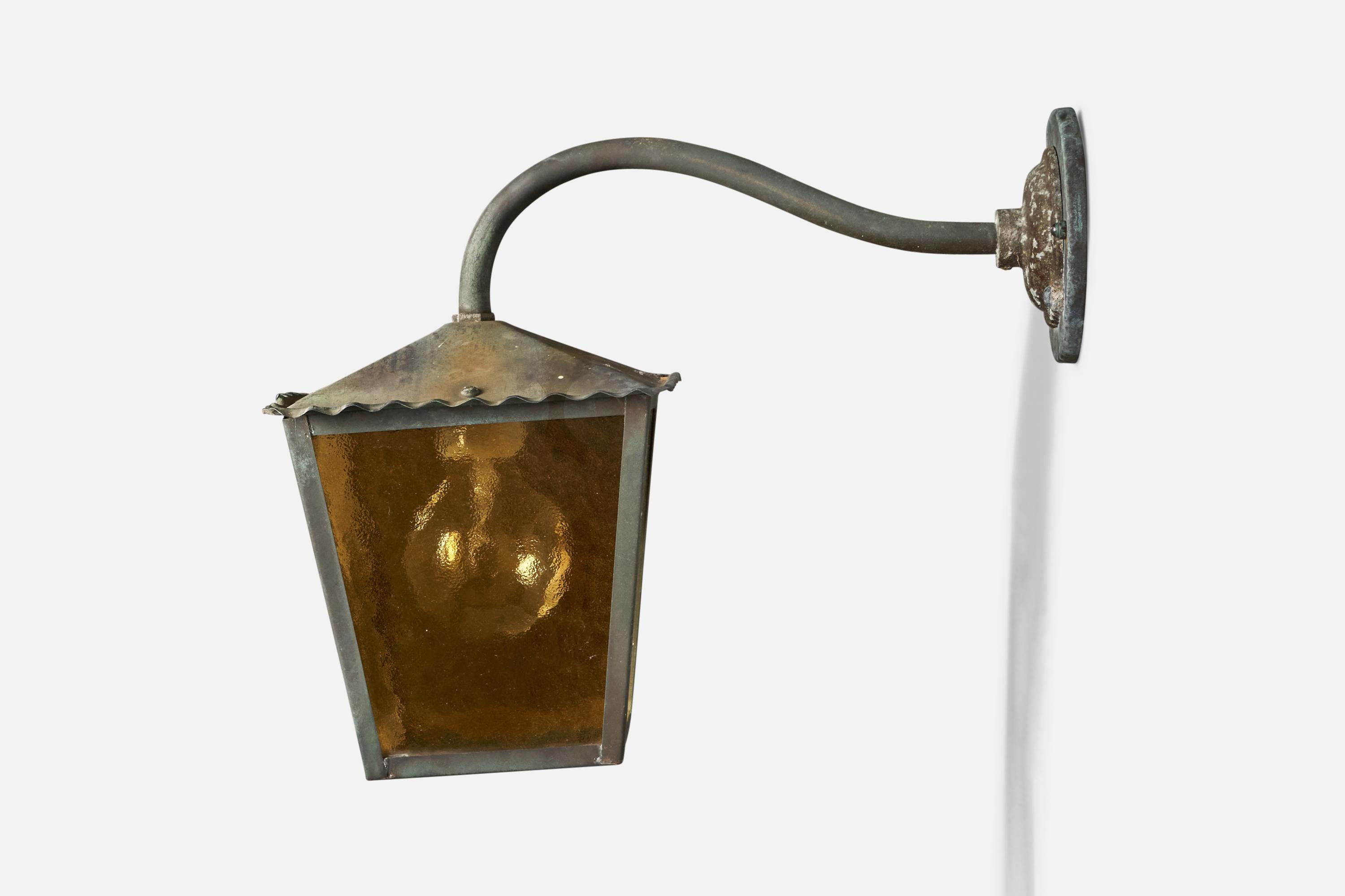 Mid-20th Century Swedish Designer, Wall Light, Copper, Glass, Sweden, 1940s For Sale