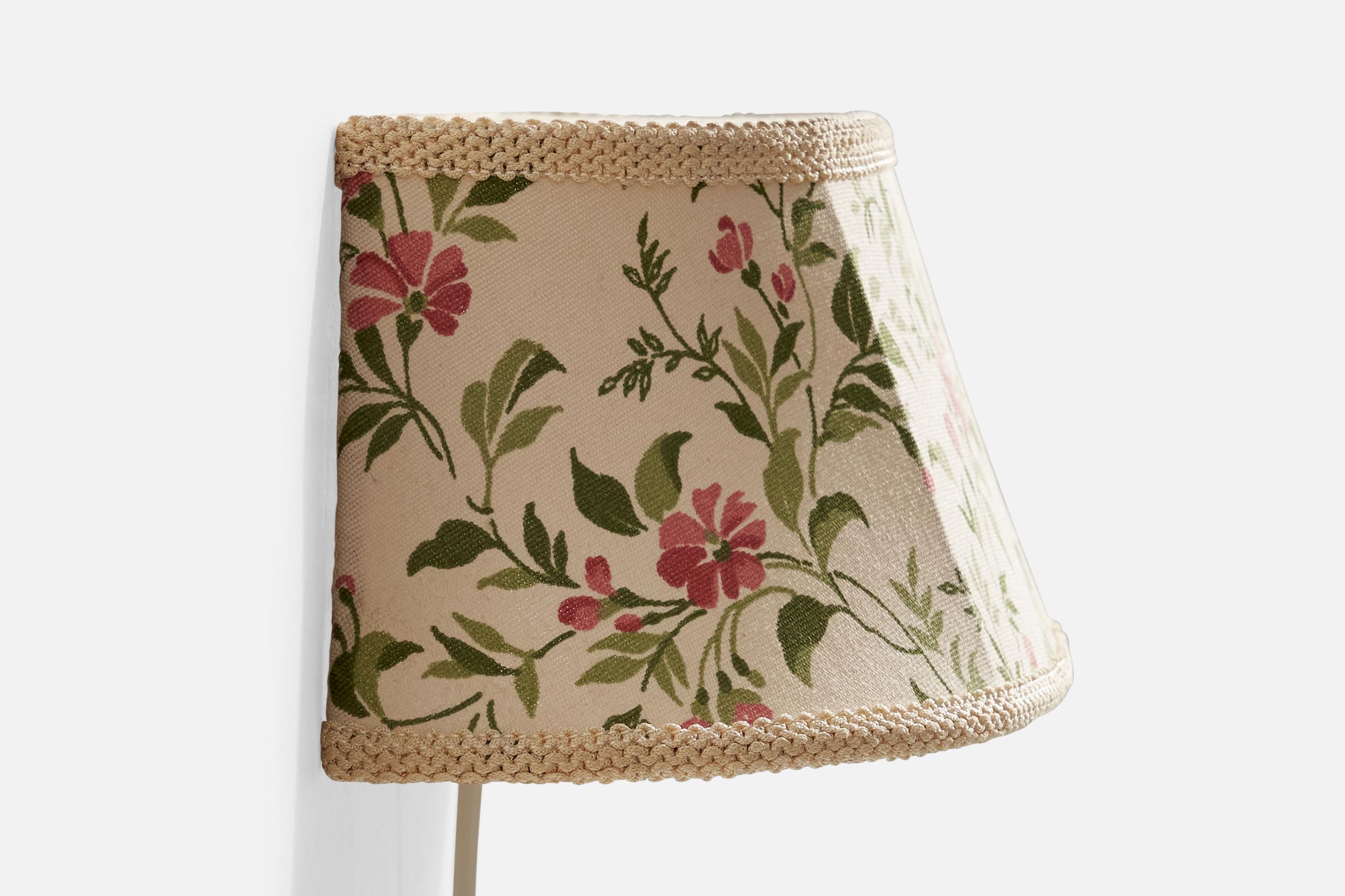 Mid-20th Century Swedish Designer, Wall Light, Fabric, Metal, Sweden, 1940s For Sale