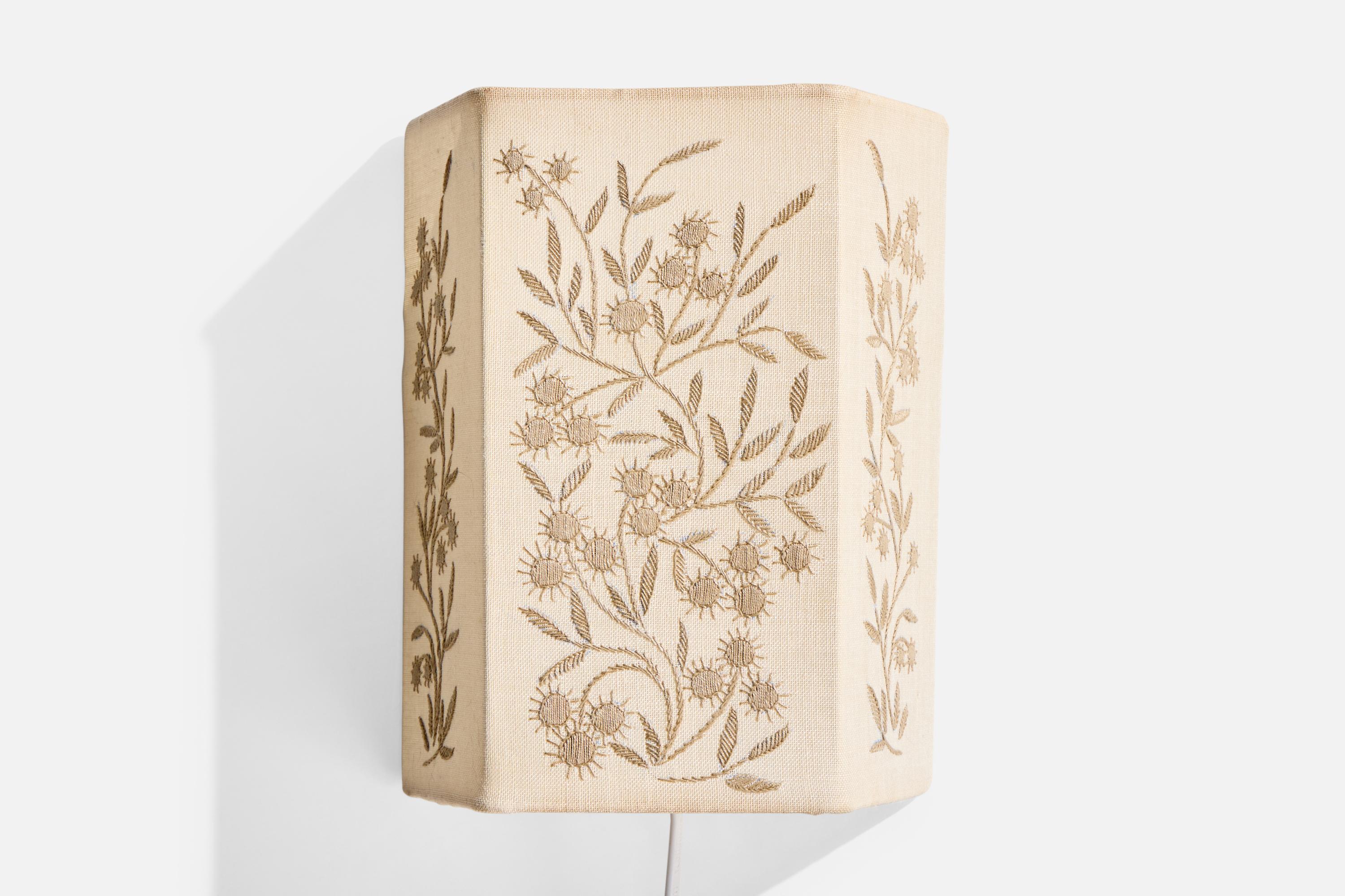 Mid-Century Modern Swedish Designer, Wall Light, Fabric, Sweden, 1960s For Sale