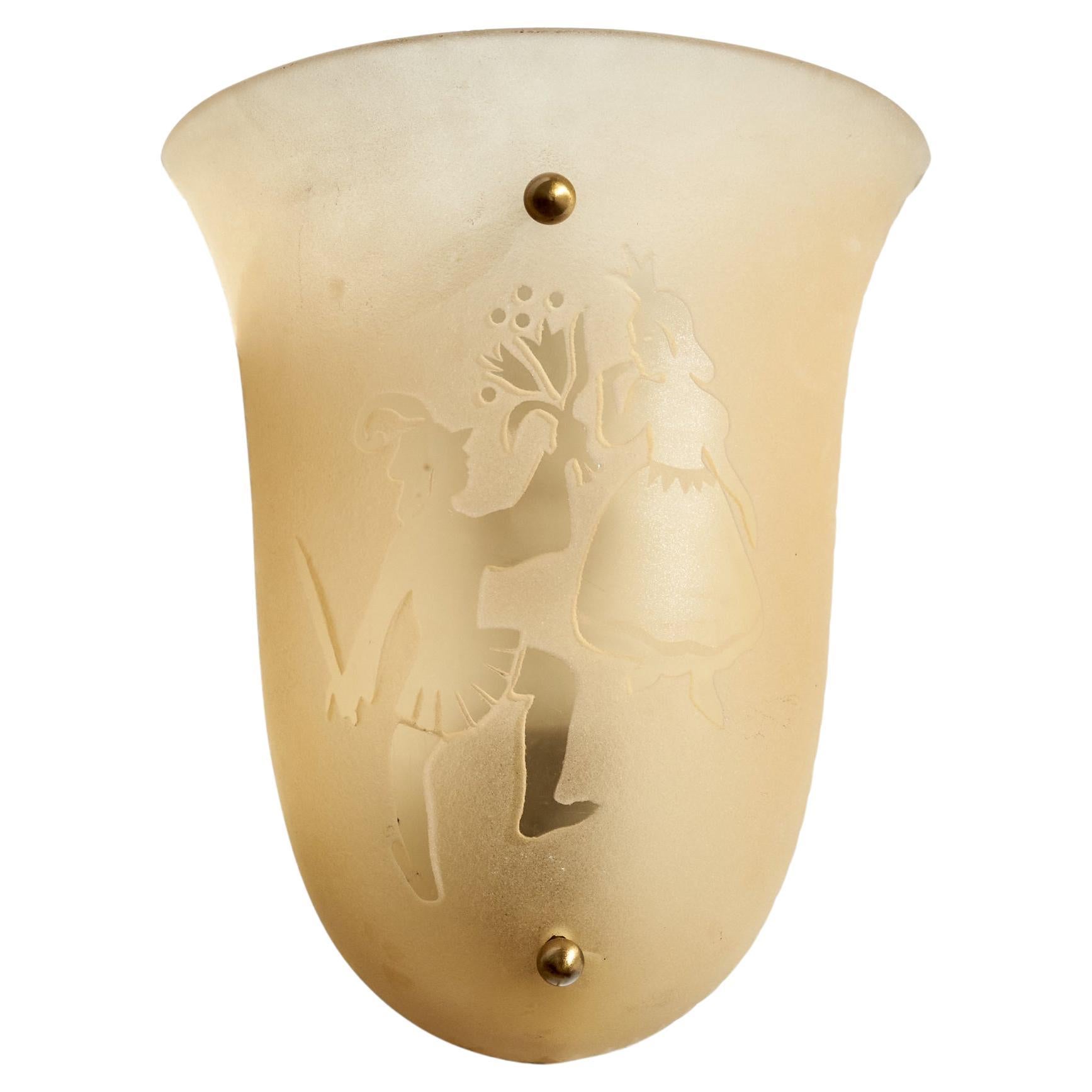 Swedish Designer, Wall Light, Glass, Brass, Sweden, 1930s