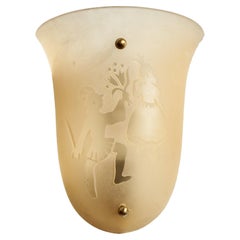 Swedish Designer, Wall Light, Glass, Brass, Sweden, 1930s