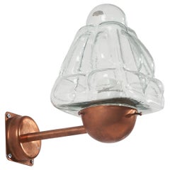 Swedish Designer, Wall Light, Glass, Copper, Sweden, c. 1940s
