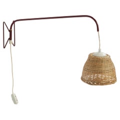 Swedish Designer, Wall Light, Metal, Rattan, Sweden, 1950s