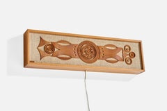Swedish Designer, Wall Light, Pine, Burlap, Sweden, 1970s