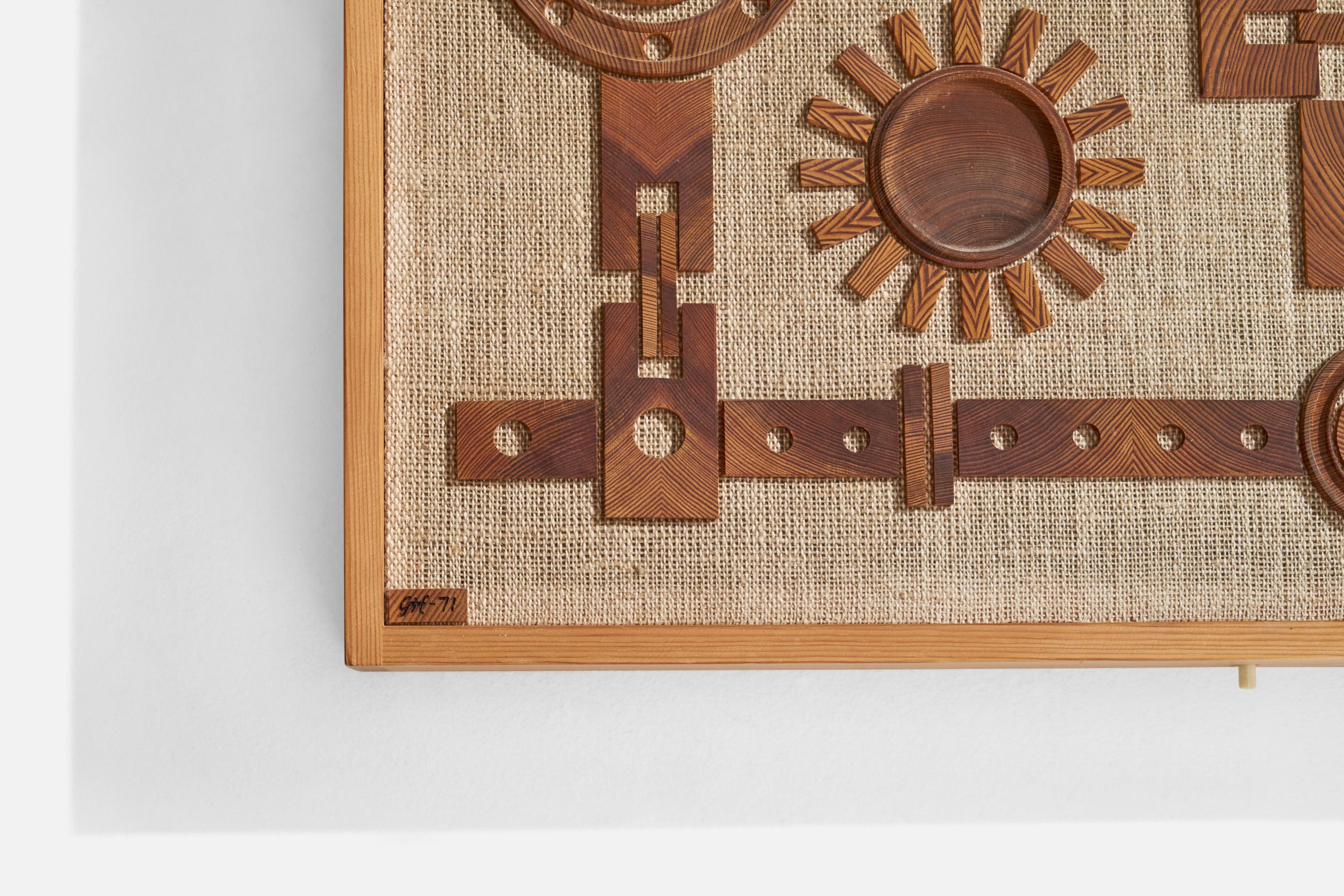 Schwedische Designerin, Wandleuchte, Kiefernholz, Sackleinen, Schweden, 1971 (Ende des 20. Jahrhunderts) im Angebot