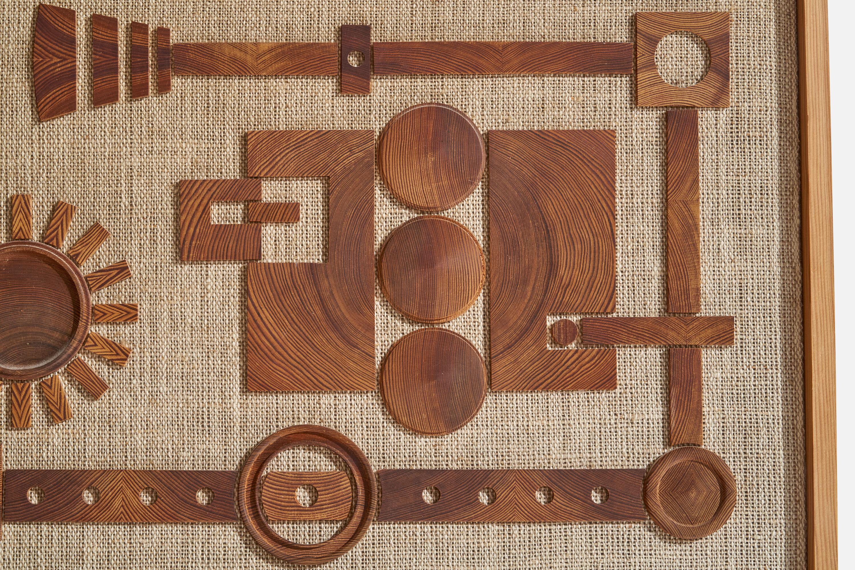 Schwedische Designerin, Wandleuchte, Kiefernholz, Sackleinen, Schweden, 1971 im Angebot 2