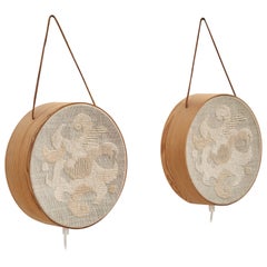 Swedish Designer, Wall Light, Pine, Fabric, Leather, Sweden, 1970s Swedish Designer, Wall Light, Pine, Fabric, Leather, Sweden, 1970s