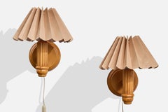 Swedish Designer, Wall Light, Pine, Fabric, Sweden, 1970s