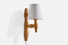 Schwedische Designerin, Wandleuchte, Kiefernholz, Stoff, Schweden, 1970er Jahre