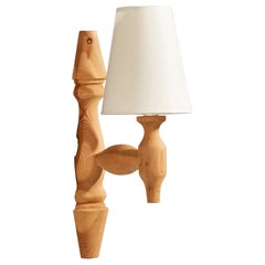 Swedish Designer, Wall Light, Pine, Fabric, Sweden, 1970s