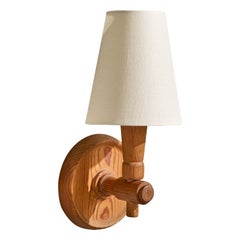 Swedish Designer, Wall Light, Pine, Fabric, Sweden, 1970s