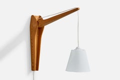 Swedish Designer, Wall Light, Pine, Fabric, Sweden, 1970s
