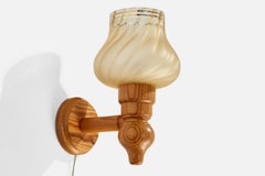 Lampada da parete di design svedese, pino, vetro, Svezia, anni '70