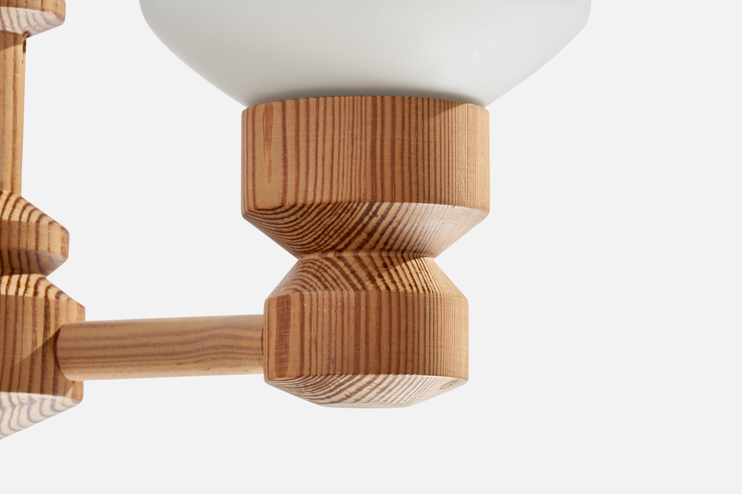 Schwedische Designerin, Wandleuchte, Kiefernholz, Glas, Schweden, 1970er Jahre 2