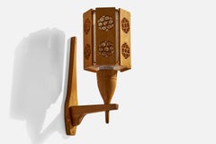 Schwedische Designerin, Wandleuchte, Kiefernholz, Jute, Schweden, 1970er Jahre