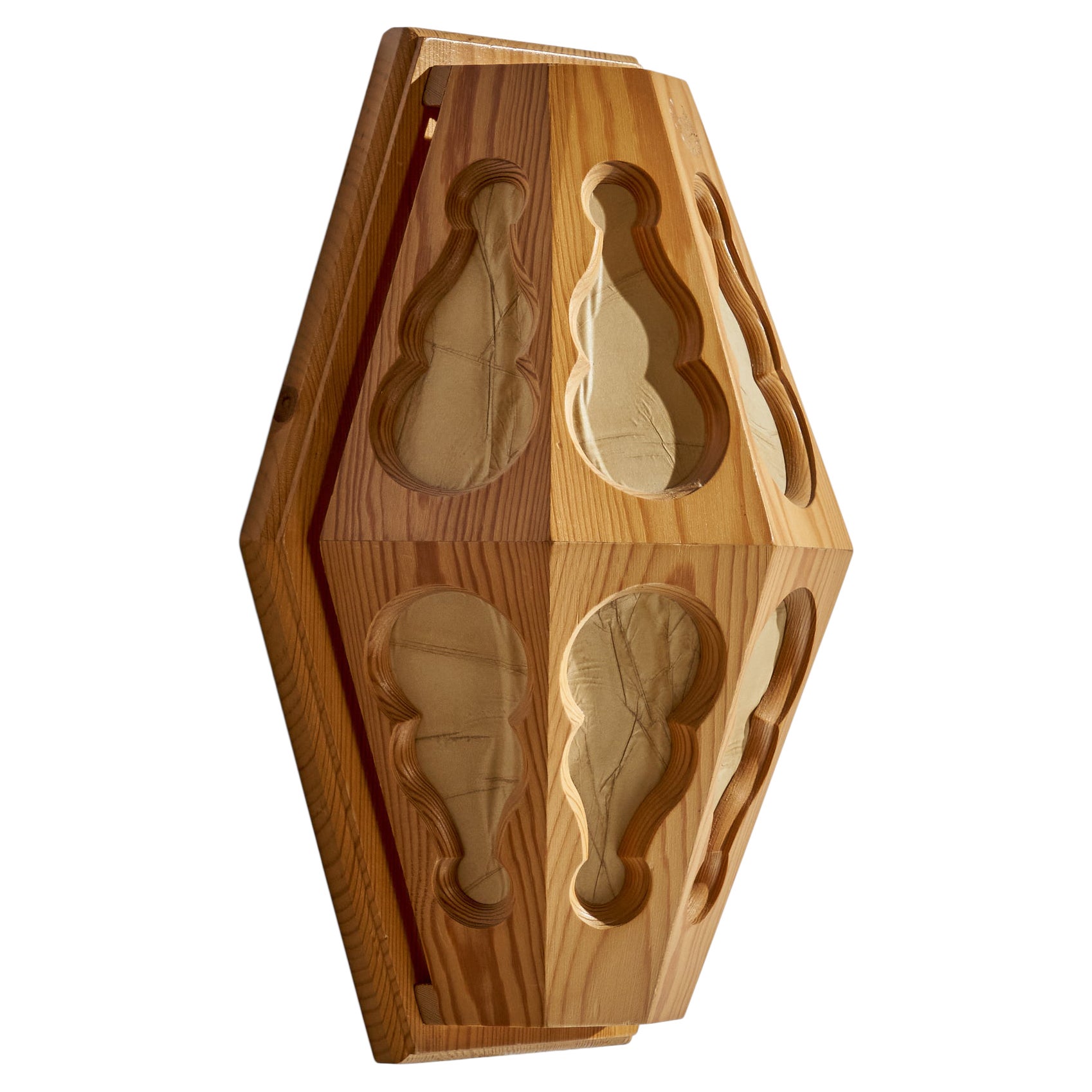 Swedish Designer, Wall Light, Pine, Paper, Sweden, 1970s For Sale