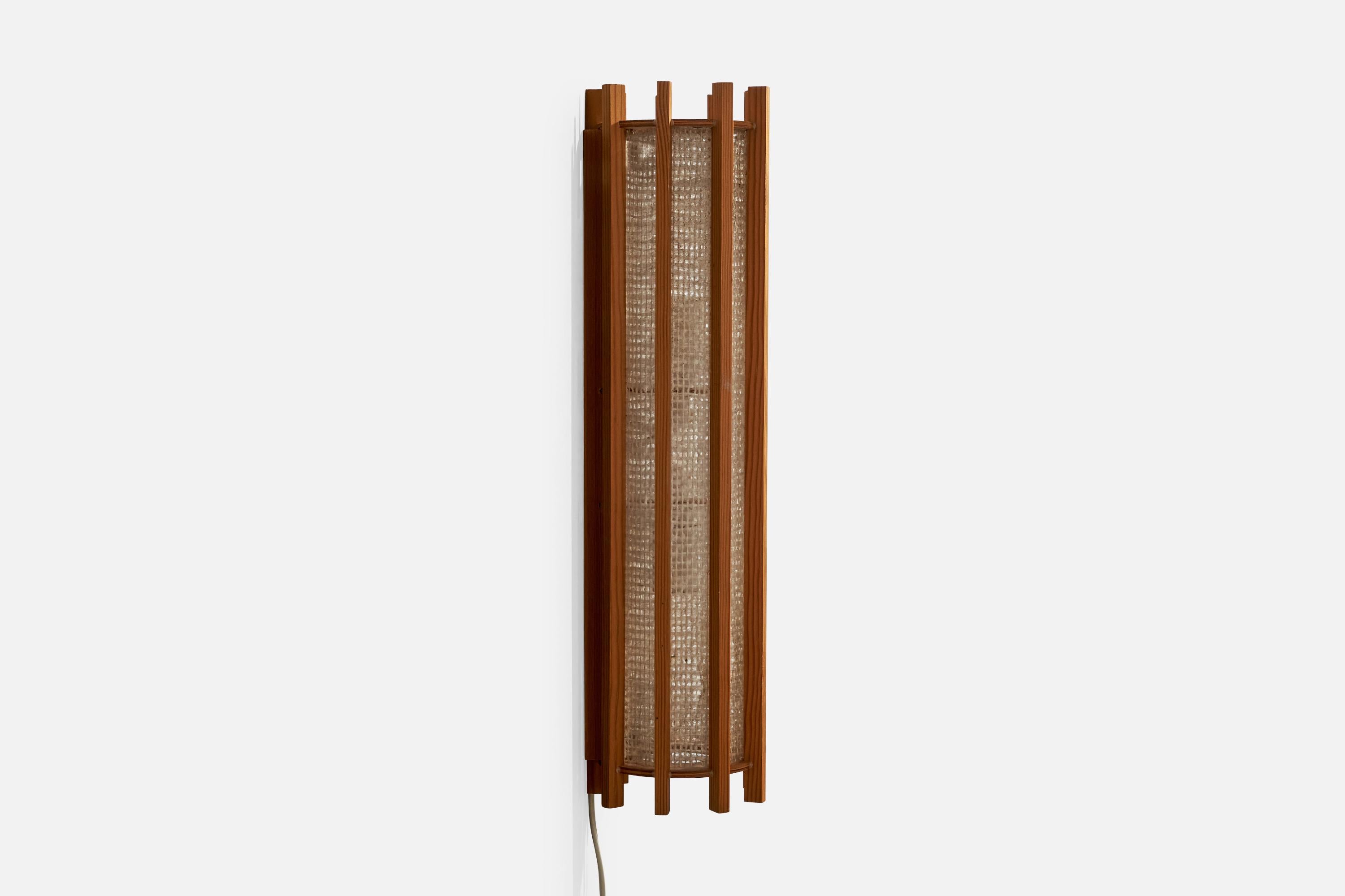 Late 20th Century Swedish Designer, Wall Light, Pine, Raffia, Sweden, 1970s