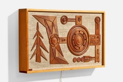 Swedish Designer, Wall Light, Pine, Raffia, Sweden, 1971