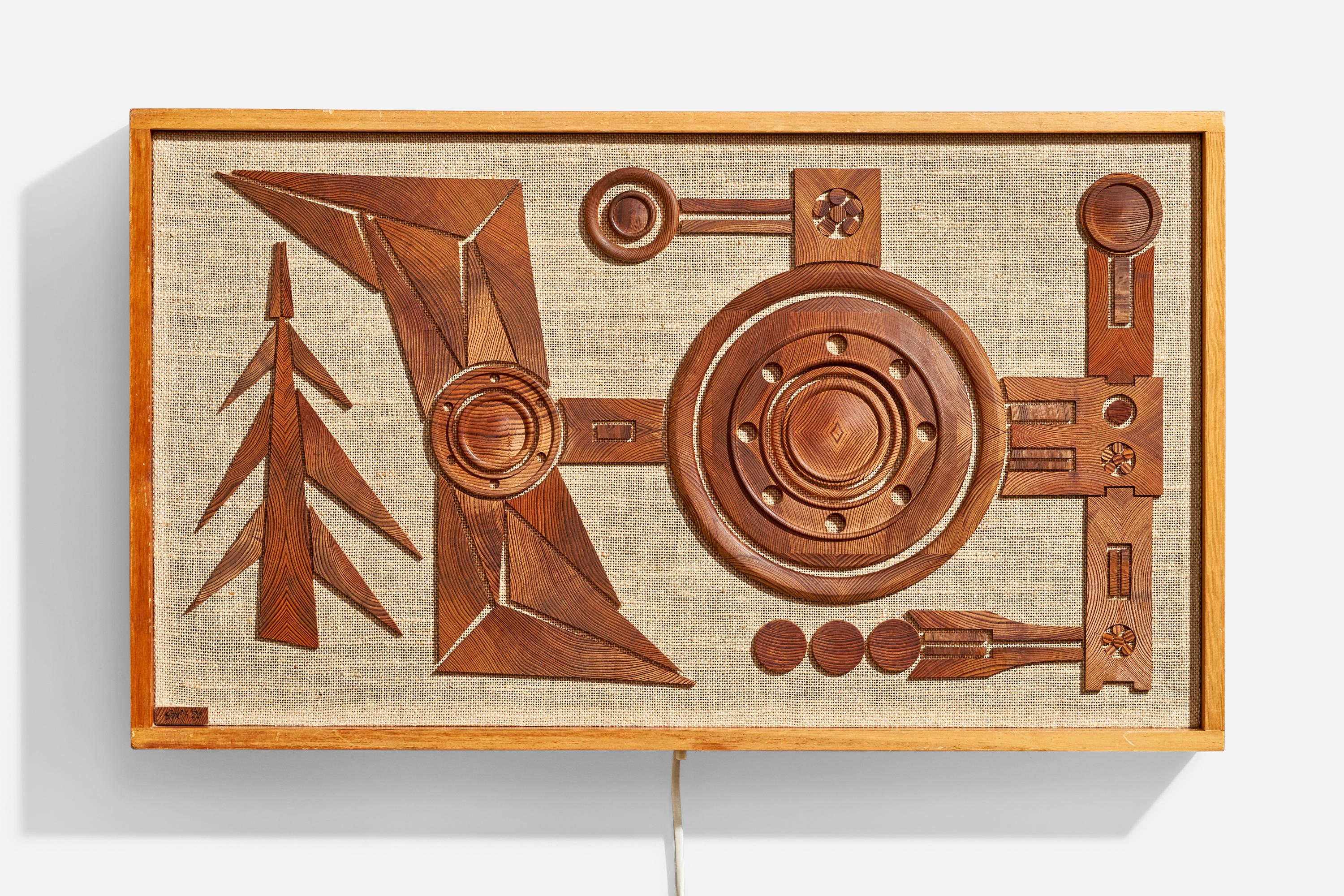 Designer suédois, applique murale, pin, raphia, Suède, 1971 en vente 2