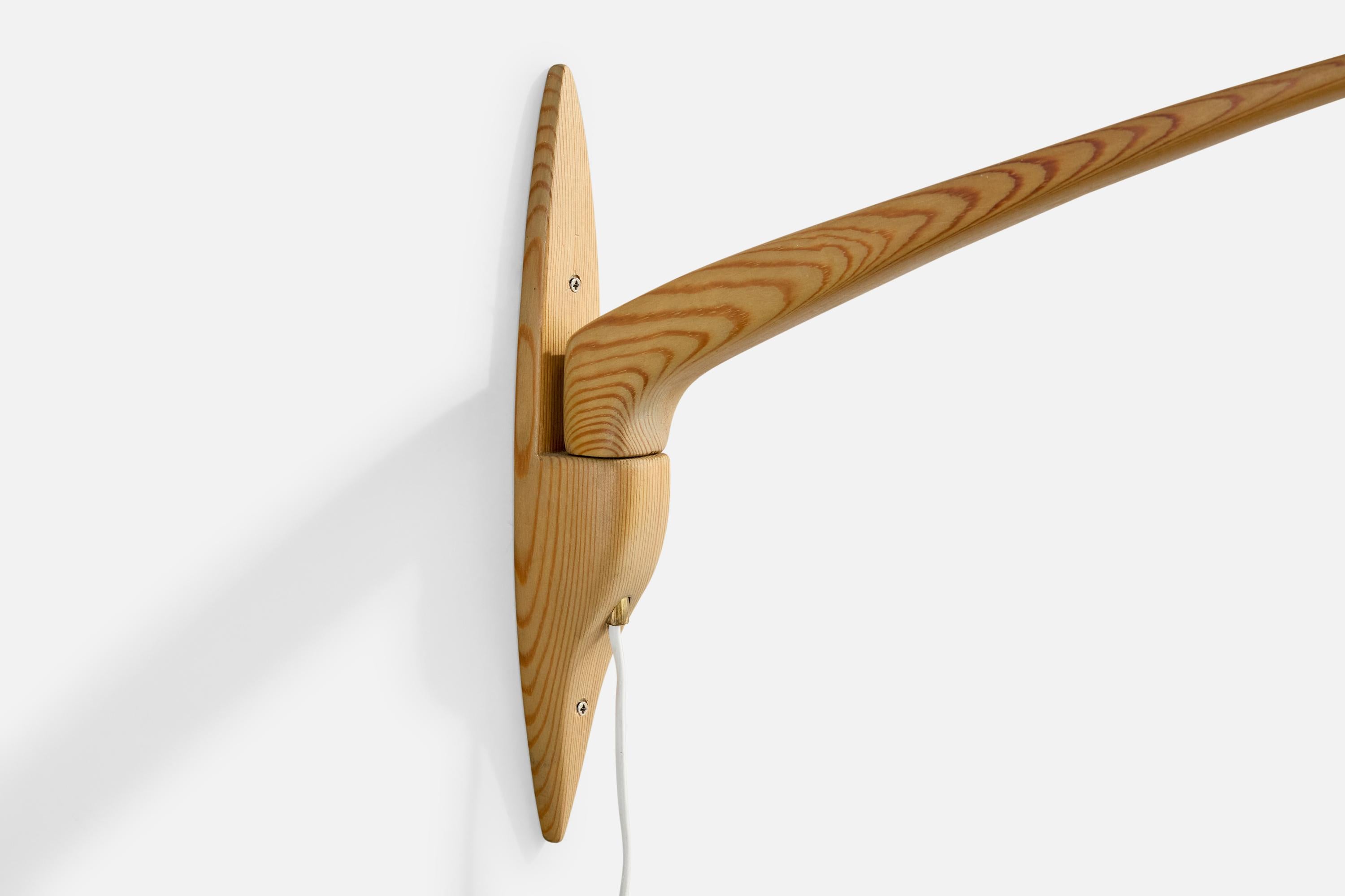 Late 20th Century Swedish Designer, Wall Light, Pine, Rattan, Sweden, 1970s For Sale
