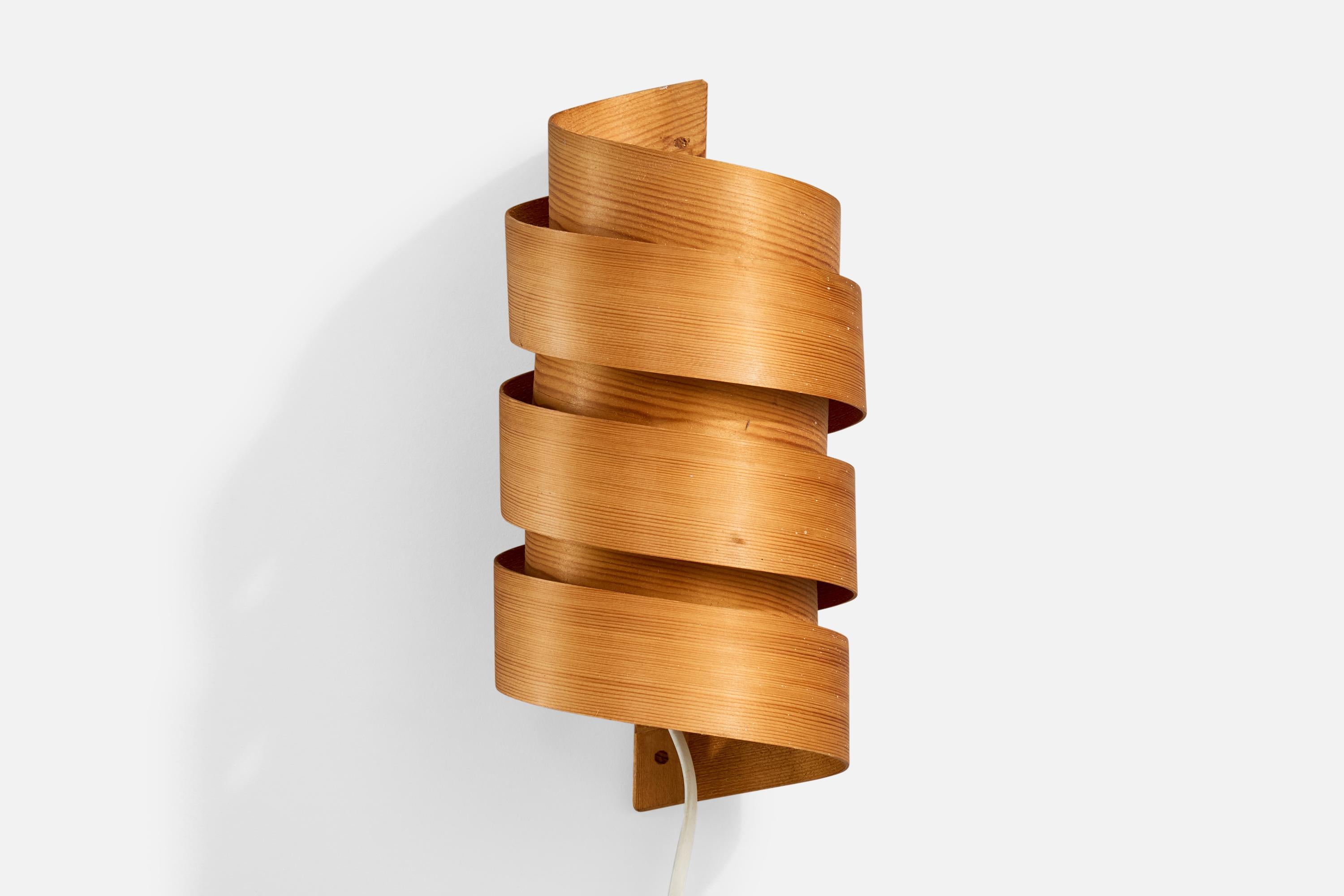 Mid-Century Modern Swedish Designer, Wall Light, Pine, Sweden, 1970s For Sale