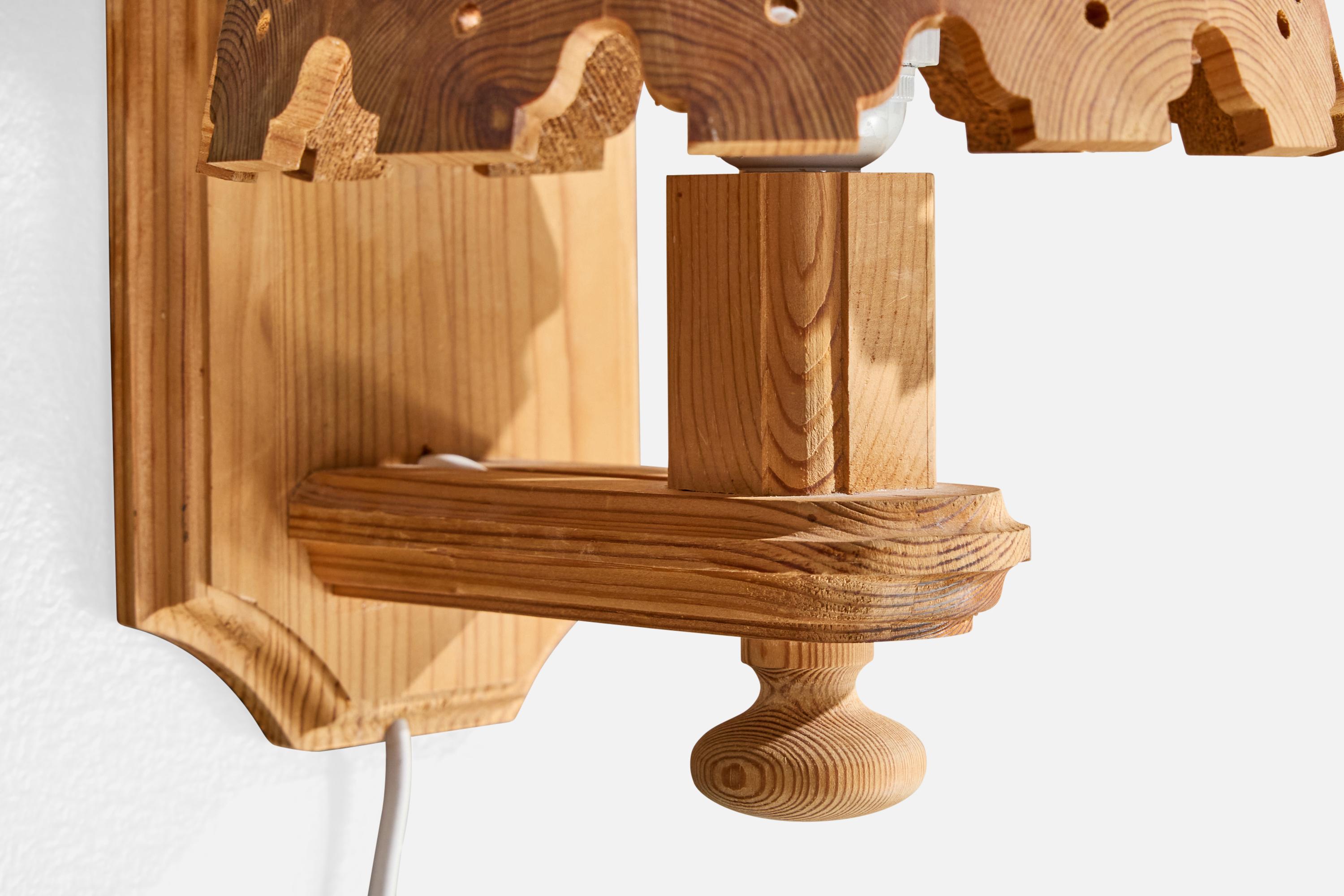 Late 20th Century Swedish Designer, Wall Light, Pine, Sweden, 1970s For Sale