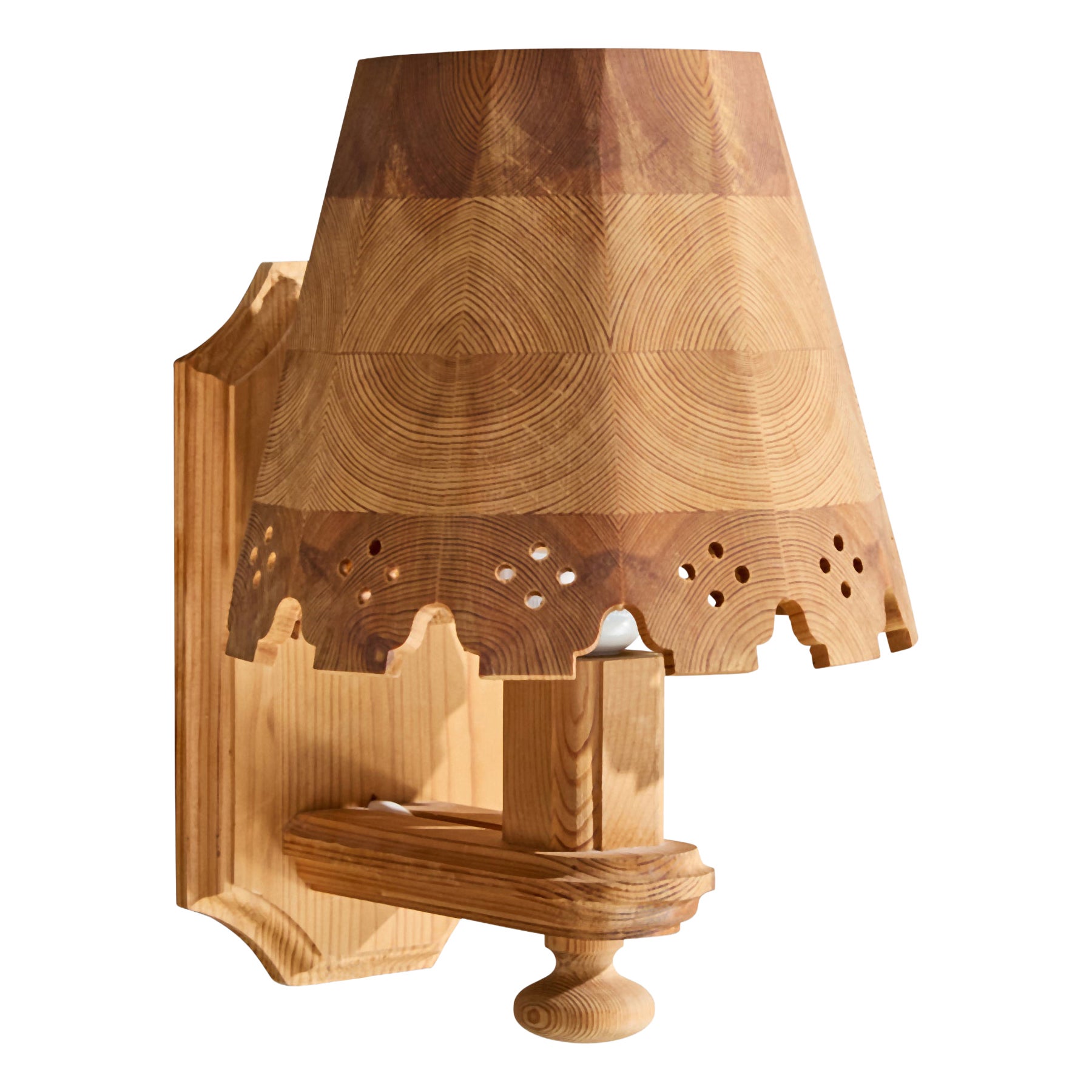 Swedish Designer, Wall Light, Pine, Sweden, 1970s For Sale