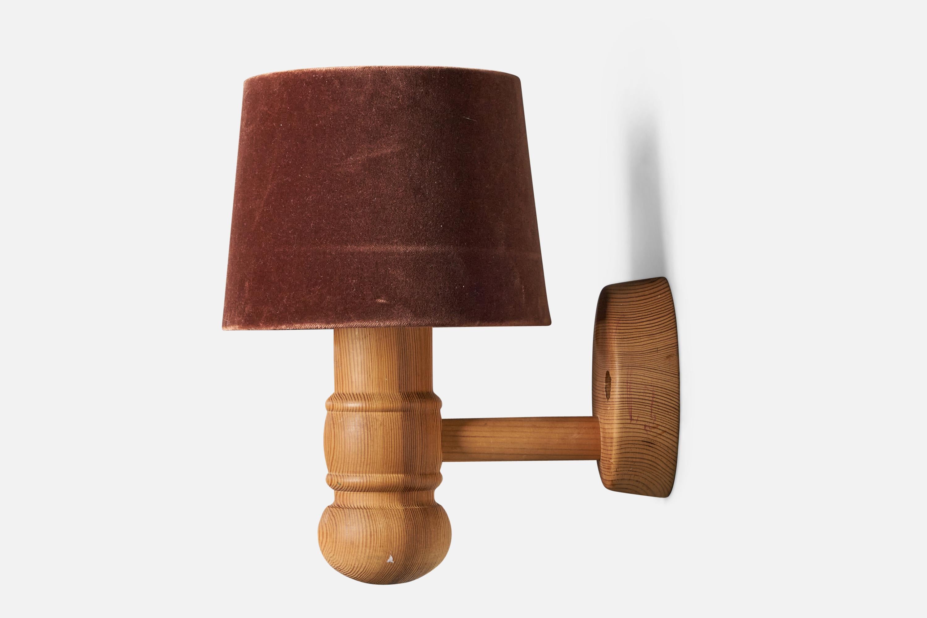 Late 20th Century Swedish Designer, Wall Light, Pine, Velvet, Sweden, 1970s For Sale