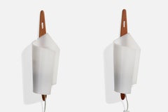 Swedish Designer, Wall Light, Teak, Acrylic, Sweden, 1950s