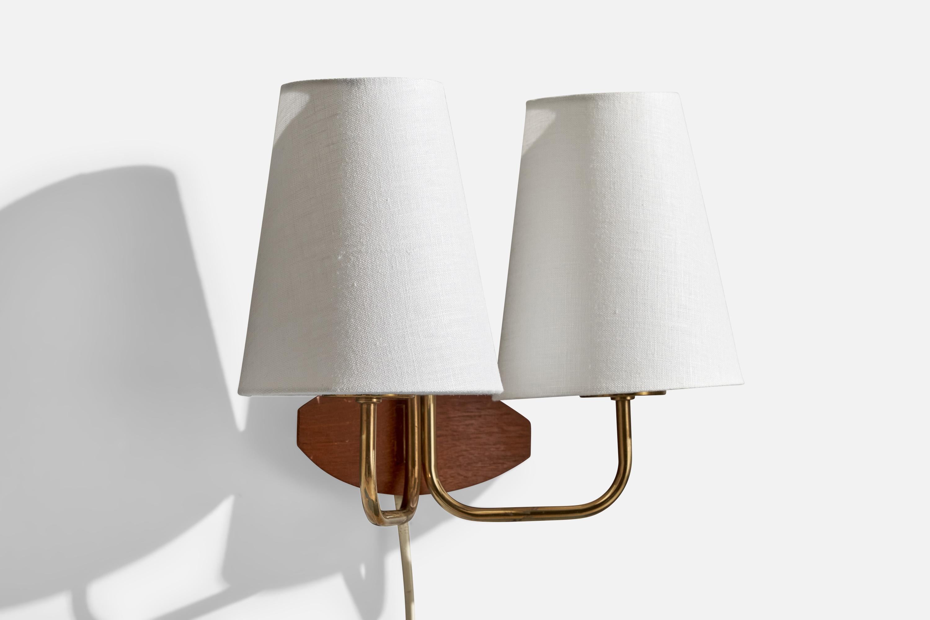 Scandinave moderne Design/One, Design-Light, Teck, Laiton, Tissu, Suède, années 1950 en vente