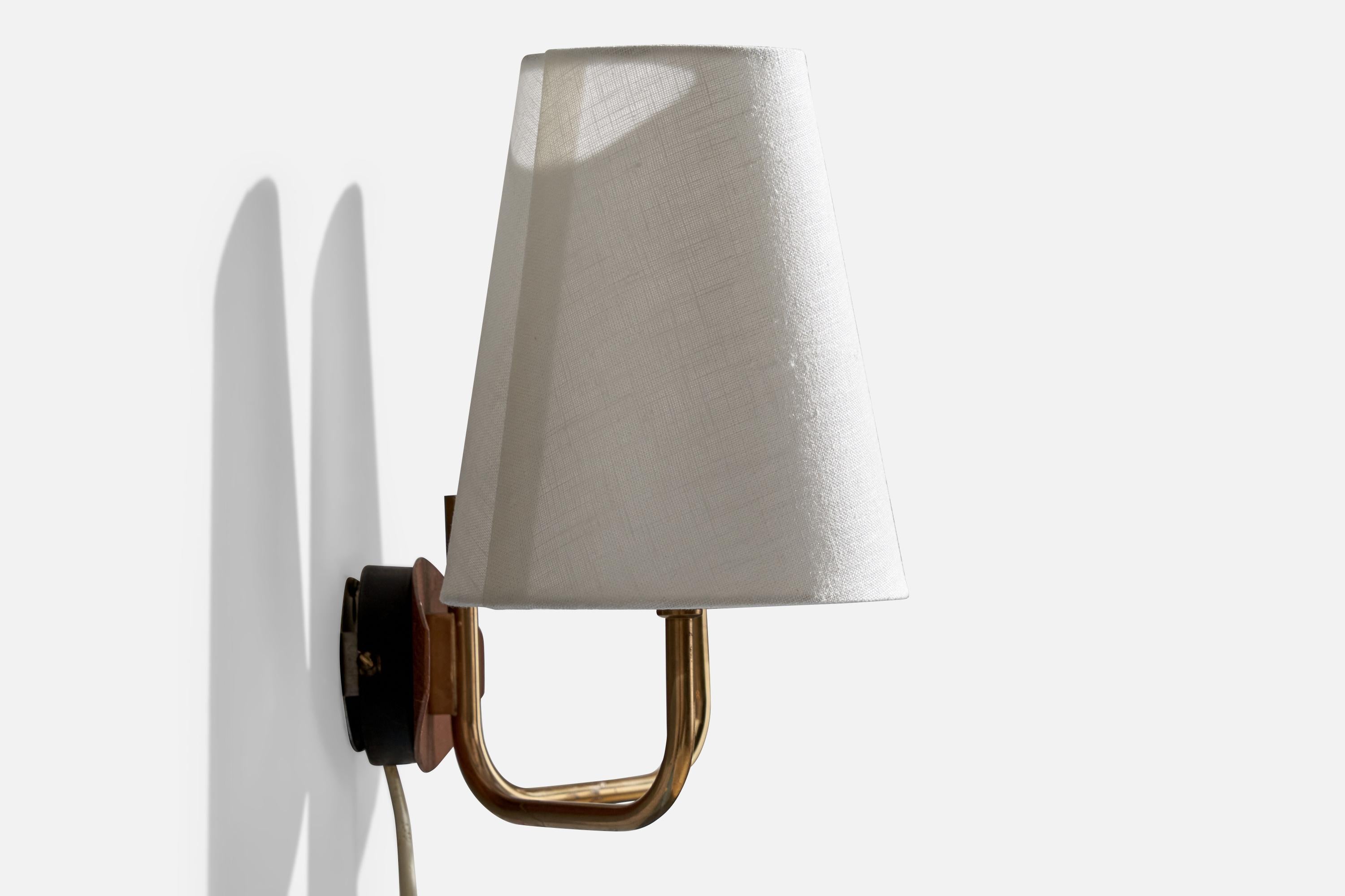 Suédois Design/One, Design-Light, Teck, Laiton, Tissu, Suède, années 1950 en vente