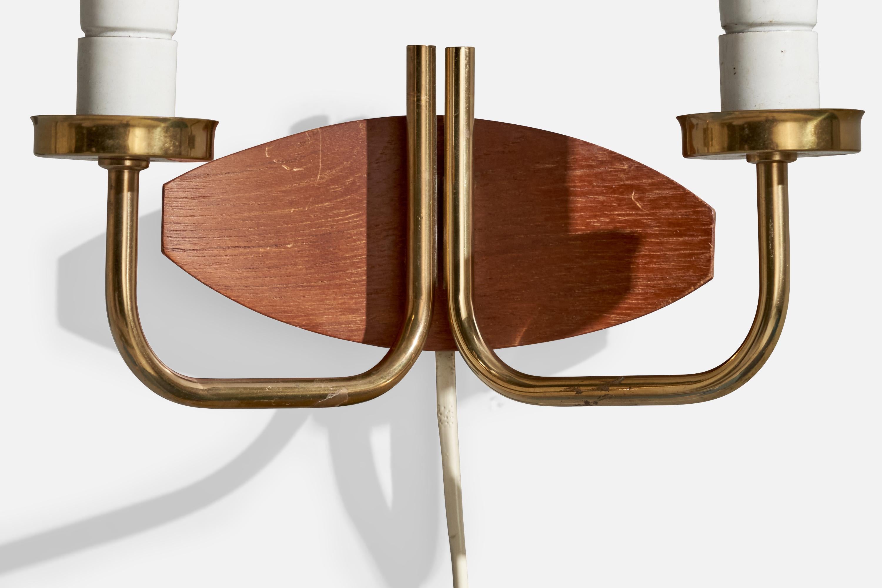 Milieu du XXe siècle Design/One, Design-Light, Teck, Laiton, Tissu, Suède, années 1950 en vente