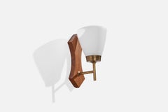 Swedish Designer, Wall Light, Teak, Brass, Glass, Sweden, 1950s