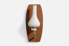 Swedish Designer, Wall Light, Teak, Brass, Glass, Sweden, 1950s