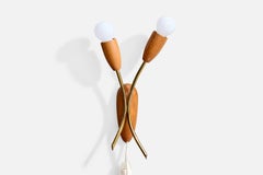 Swedish Designer, Wall Light, Teak, Brass, Sweden, 1950s