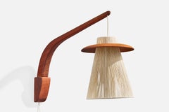 Swedish Designer, Wall Light, Teak, Fabric, Sweden, 1950s