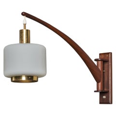 Swedish Designer, Wall Light, Wood, Glass, Brass, Sweden, 1950s