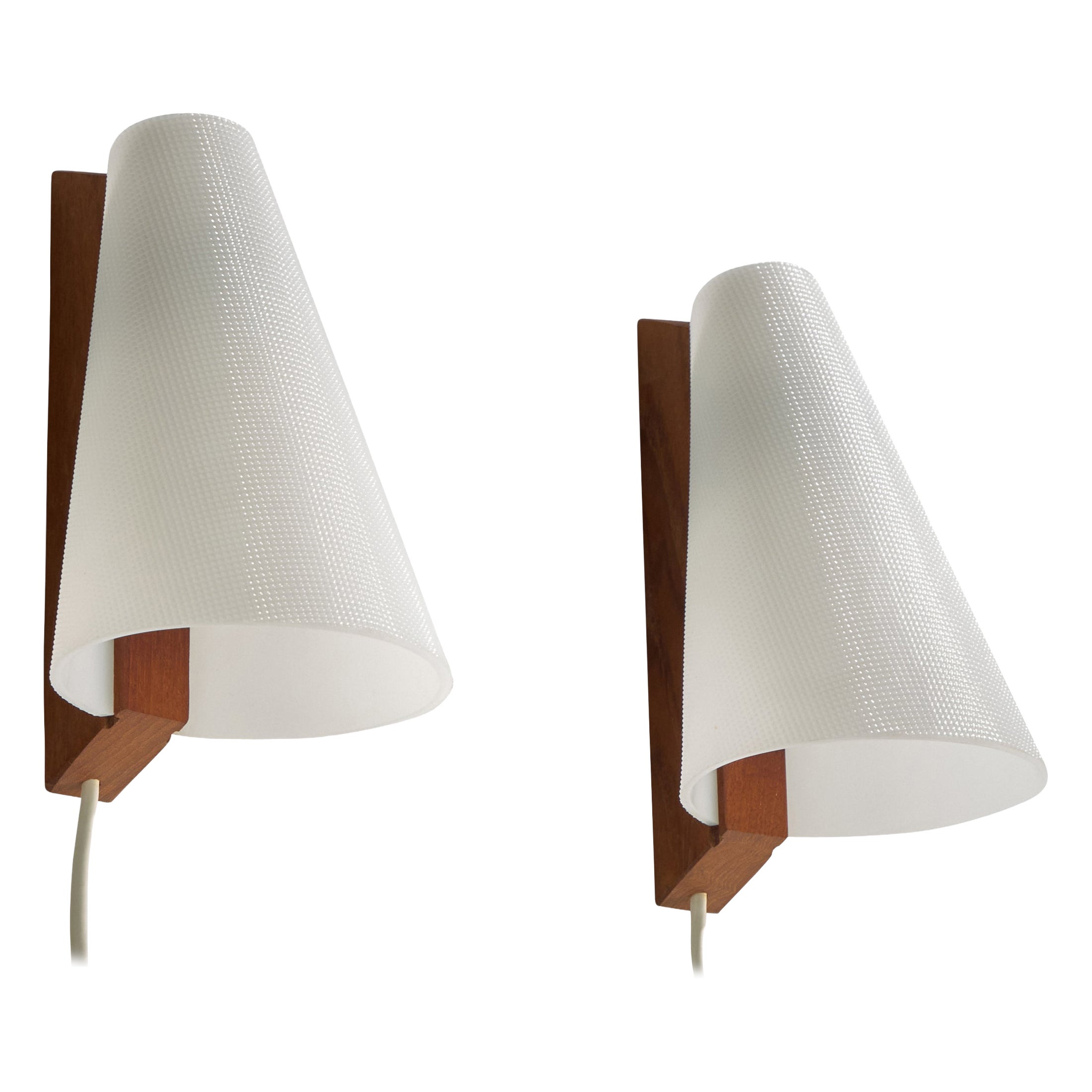 Swedish Designer, Wall Lights, Acrylic, Teak, Sweden, 1950s