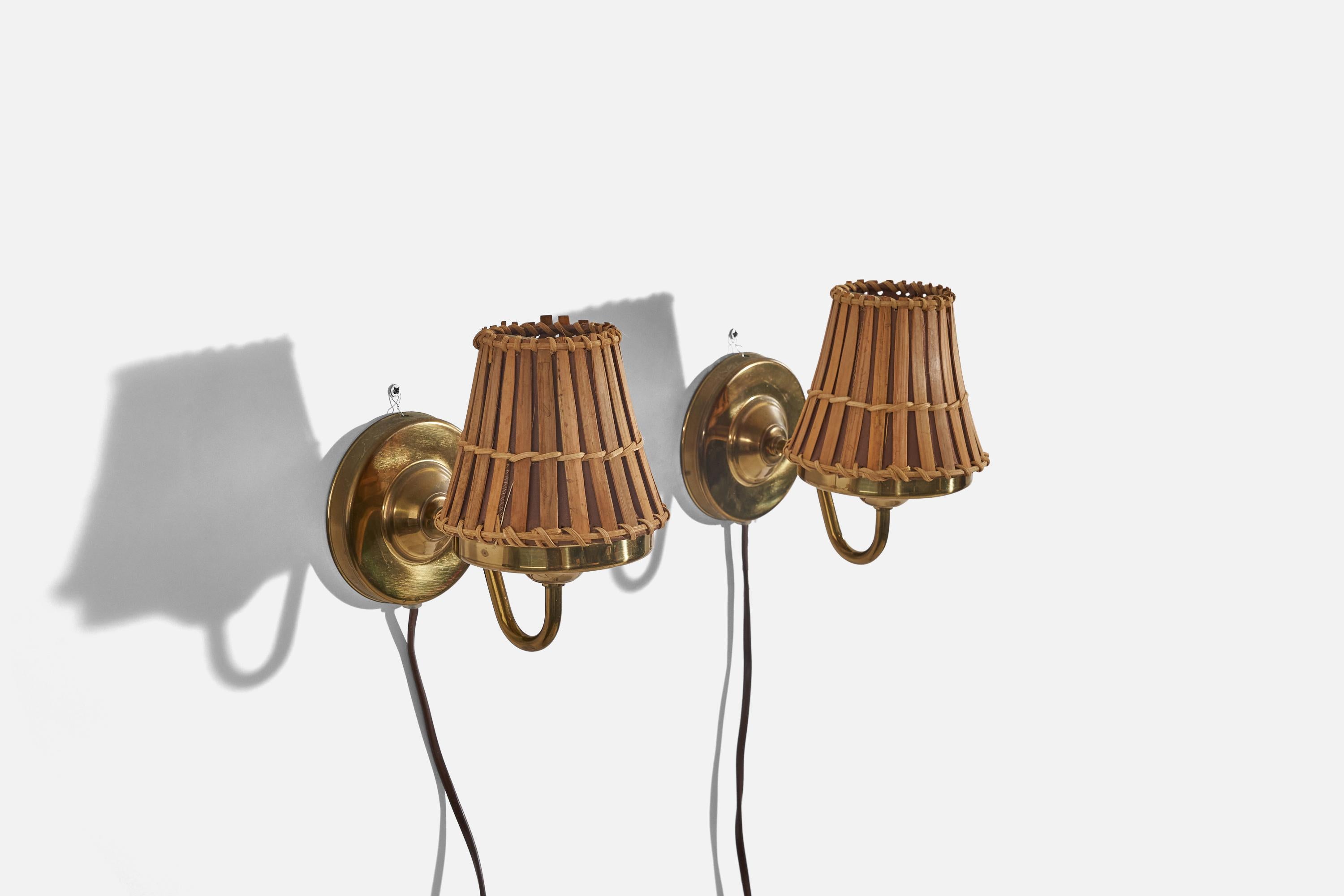 Late 20th Century Swedish Designer, Wall Lights, Bamboo, Brass, Sweden, C. 1970s For Sale
