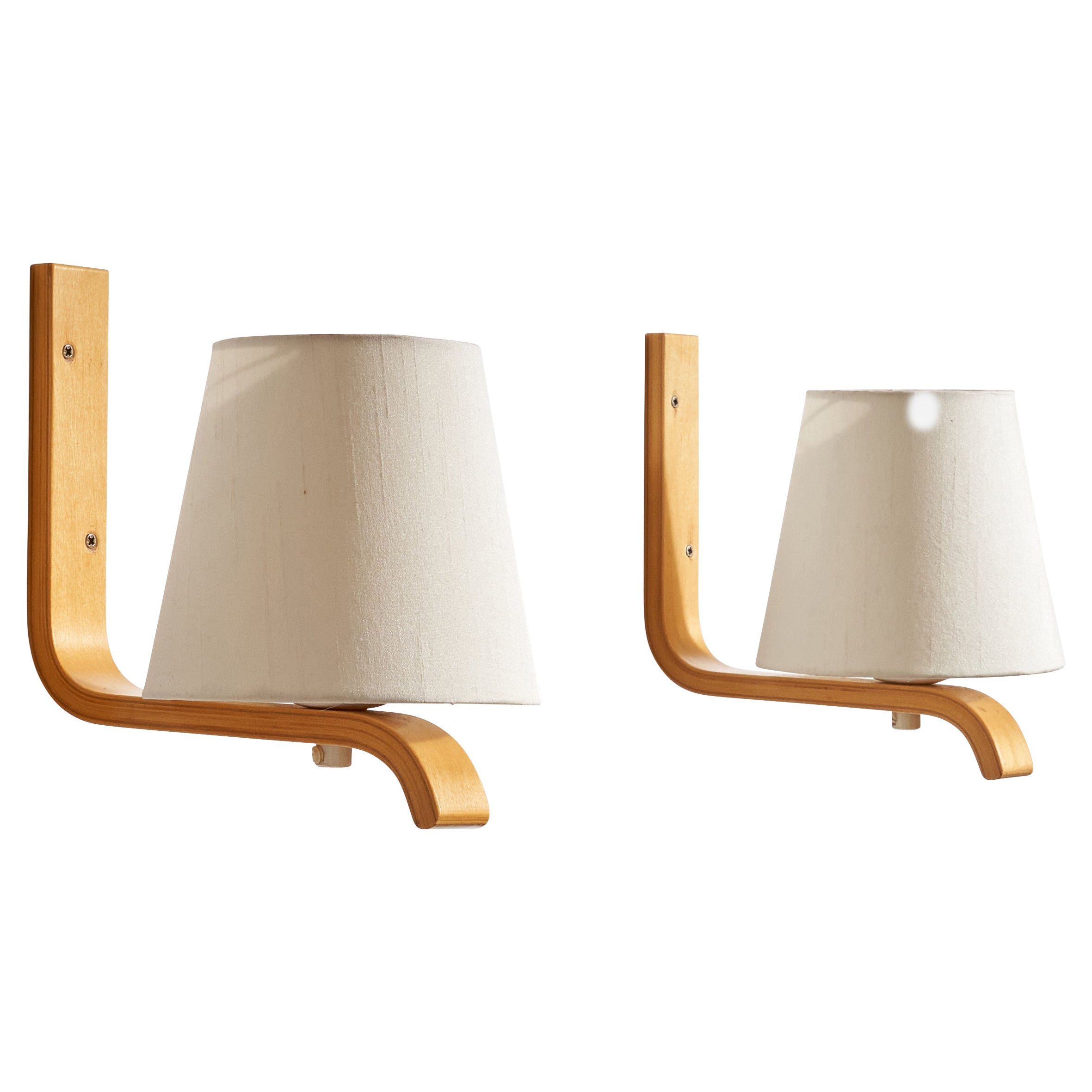 Diseñador sueco, apliques, madera curvada, tela, Suecia, años 70