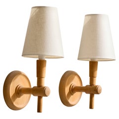 Swedish Designer, Wall Lights, Birch, Fabric, Sweden, 1970s