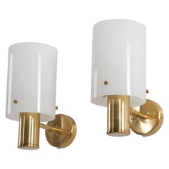 Swedish Designer, Wall Lights, Brass, Acrylic, Sweden, 1960s