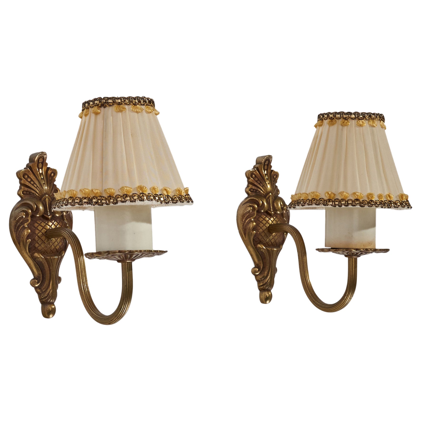 Design svedese, lampade da parete, ottone, bachelite, tessuto, Svezia, anni '40