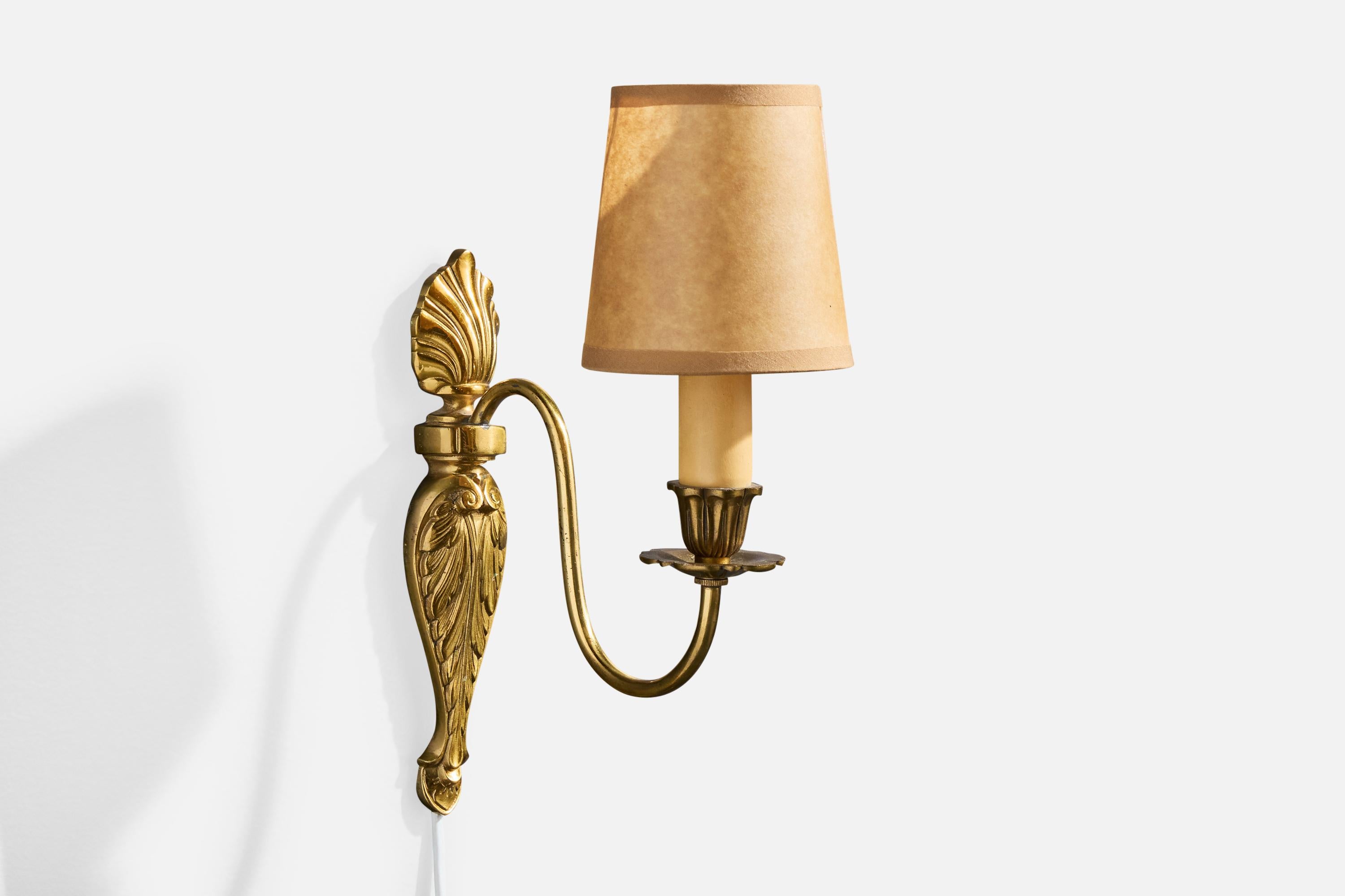 Swedish Designer, Wall Lights, Brass, Bakelite, Parchment, Sweden, 1940s In Good Condition For Sale In High Point, NC