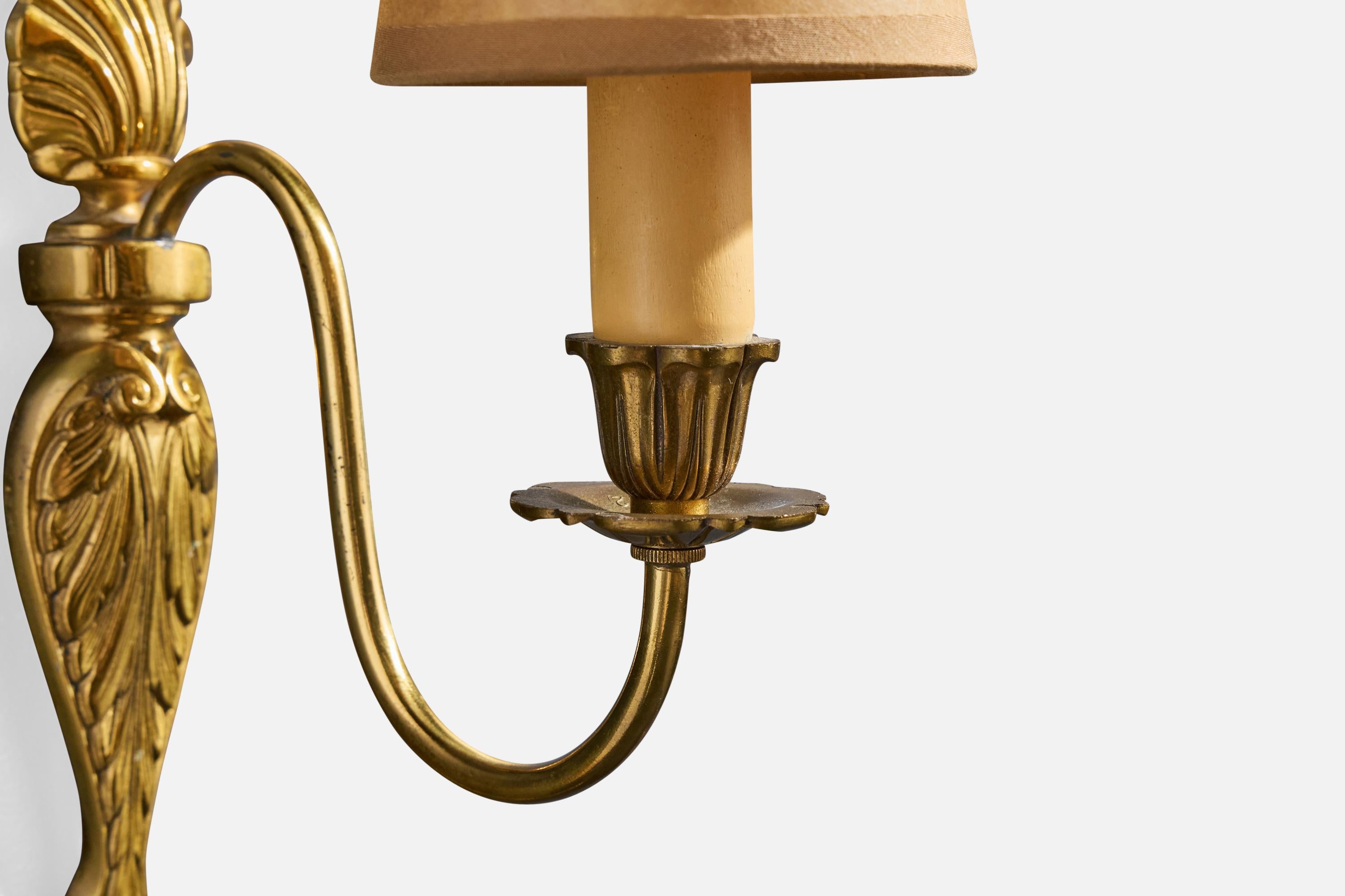 Swedish Designer, Wall Lights, Brass, Bakelite, Parchment, Sweden, 1940s For Sale 2