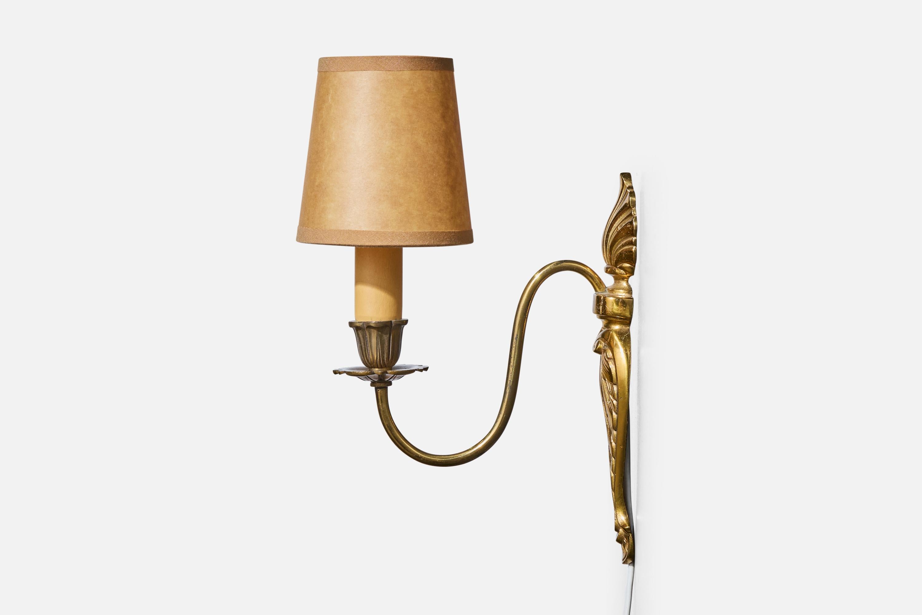 Swedish Designer, Wall Lights, Brass, Bakelite, Parchment, Sweden, 1940s For Sale 4