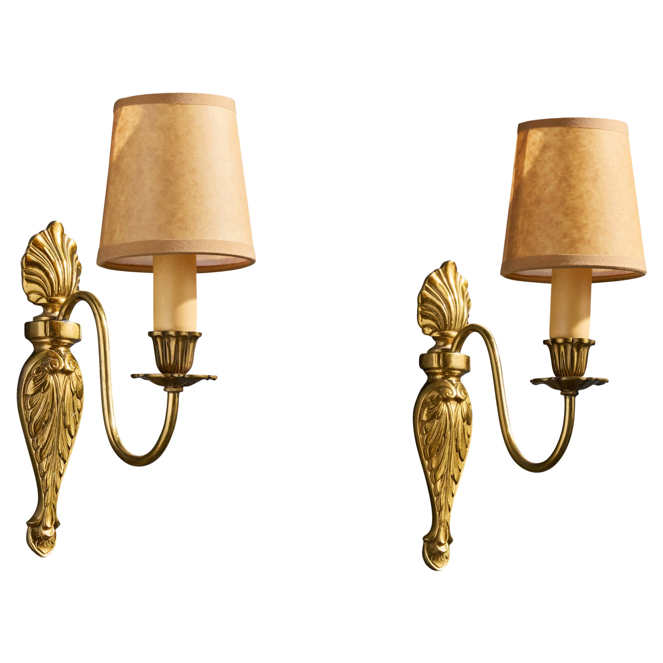 Swedish Designer, Wall Lights, Brass, Bakelite, Parchment, Sweden, 1940s For Sale