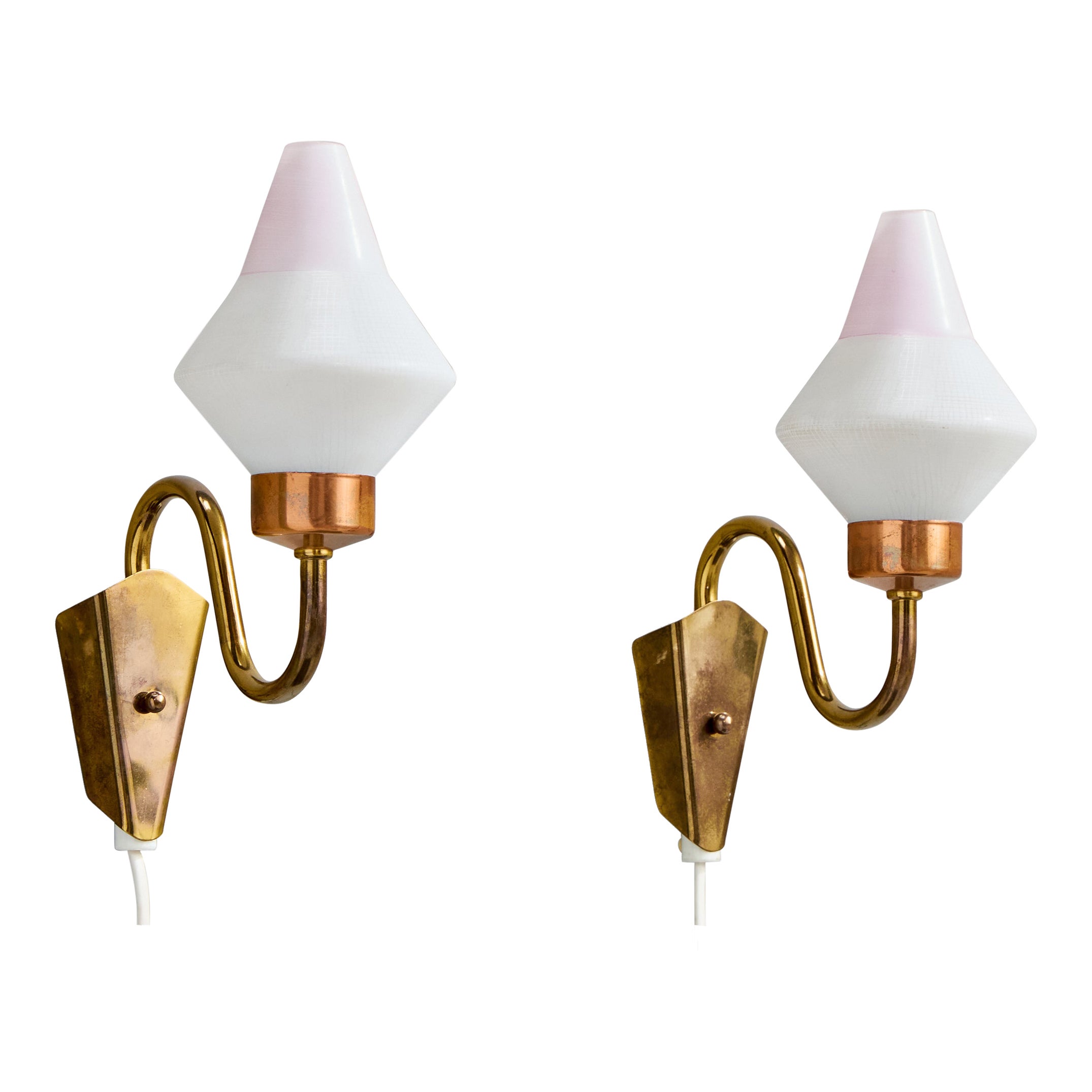Design/One, appliques, laiton, cuivre, verre, Suède, années 1950 en vente