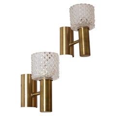 Swedish Designer, Wall Lights, Brass, Cut Glass, Sweden, 1940s