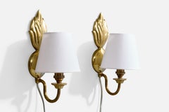 Swedish Designer, Wall Lights, Brass, Fabric, Sweden, 1940s
